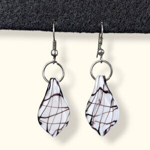 (2/$20) V. White Art Glass Dangling Earrings